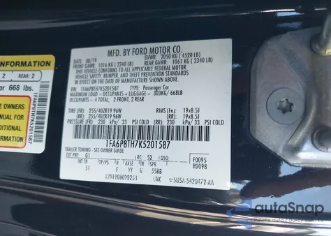 2019 Ford Mustang Ecoboost Premium из США, поврежденный, VIN 1FA6P8TH7K5201587